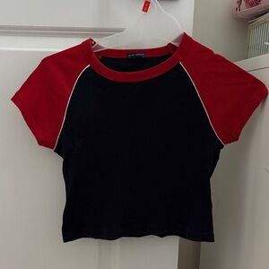 Brandy Melville Black Crop Tee with Red Raglan Sleeves